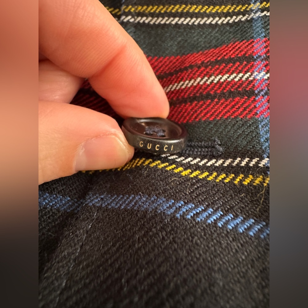 GUCCI Kids Elementary Tartan Blazer Jacket Size 6 Red Black Green Yellow Plaid - Picture 9 of 15